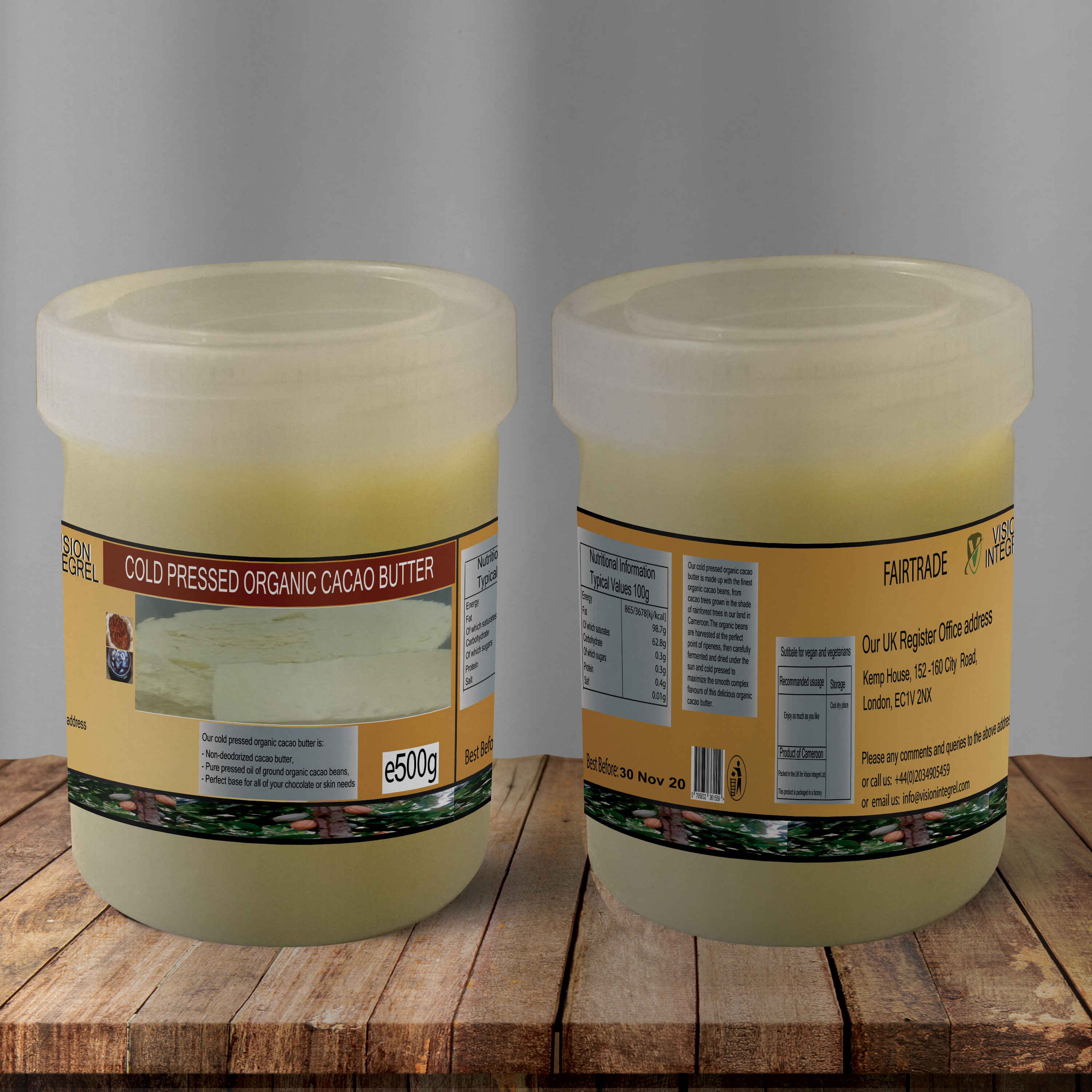 Download 500g Cold Pressed Organic Cacao Butter Vision Integrel PSD Mockup Templates